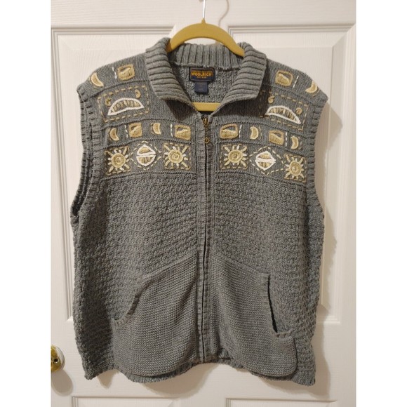 Vintage Woolrich XLarge Sage Green Sun Full Zip Sleeveless Sweater Vest Pockets - Picture 1 of 7